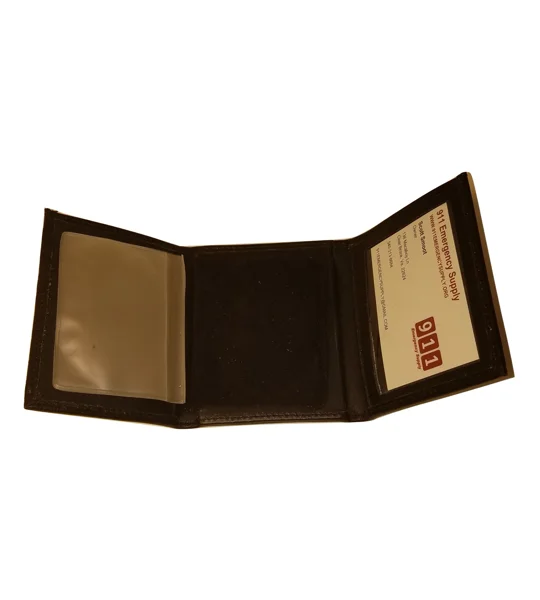 Leather Tri Fold Badge Wallet Shield Cut Out