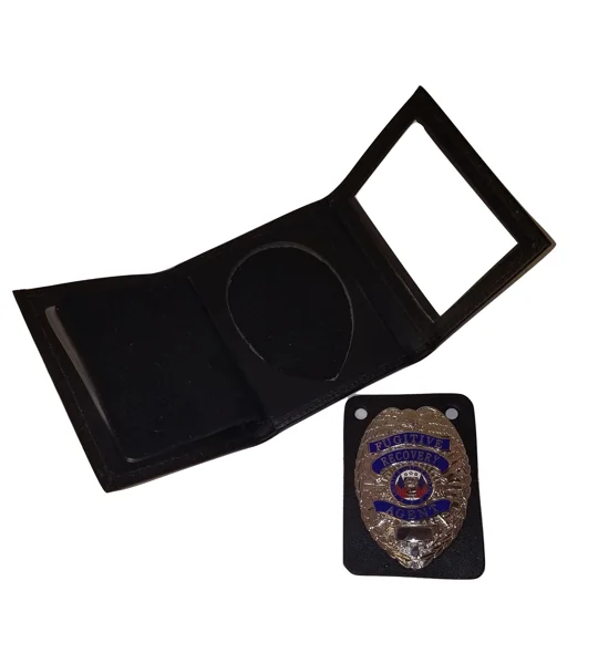 Leather Tri Fold Badge Wallet Shield Cut Out