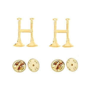Collar Pins Bugles Cut Out 2 Bugles Side by Side Gold Capt..