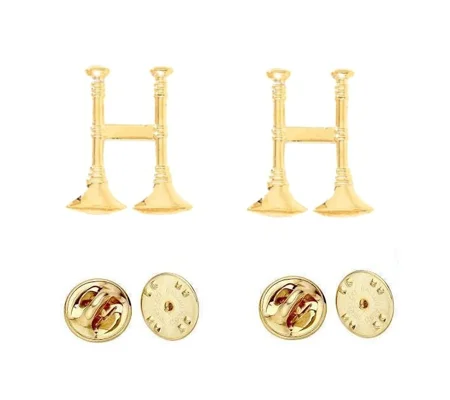 Collar Pins Bugles Cut Out 2 Bugles Side by Side Gold Captain