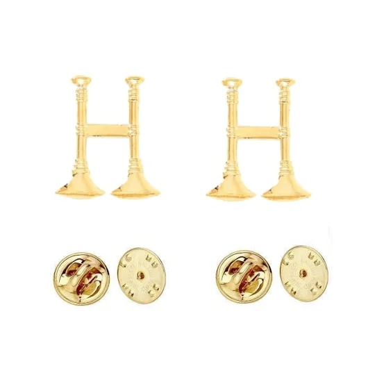 Collar Pins Bugles Cut Out 2 Bugles Side by Side Gold Captain