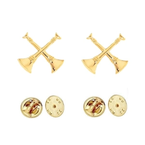 Collar Pins Bugles Cut Out 2 Bugles Crossed Gold Battalion..