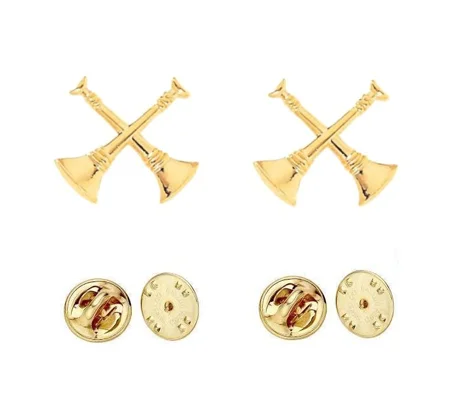 Collar Pins Bugles Cut Out 2 Bugles Crossed Gold Battalion Chief
