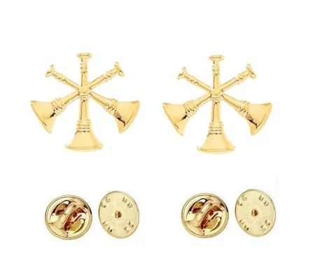 Collar Pins Bugles Cut Out 3 Bugles Gold Assistant Chief AC