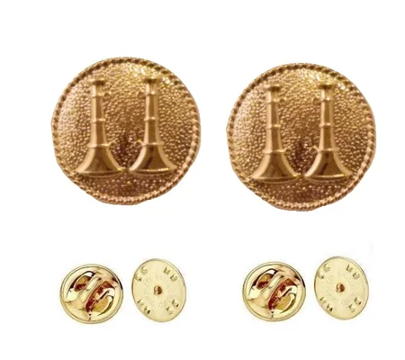 Collar Pins Bugles Disc 2 Bugles Side by Side Gold Captain