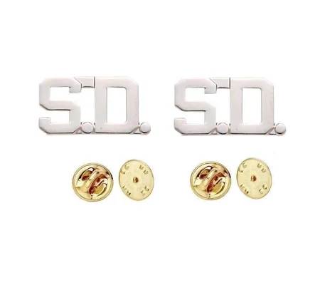 Collar Pins Insignia Letters 1/2'' S.D. SD Sheriff Department Silver