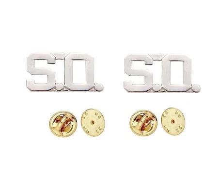 Collar Pins Insignia Letters 1/2'' S.O. SO Sheriff Office Silver