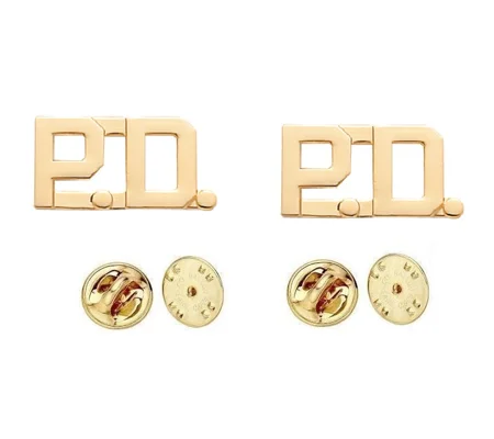 Collar Pins Insignia Letters 1/2'' P.D. PD Police Department Gold