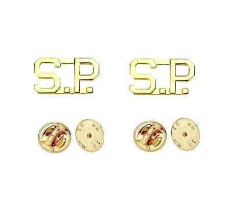 Collar Pins Insignia Letters 1/2'' S.P. SP Special State Police Gold