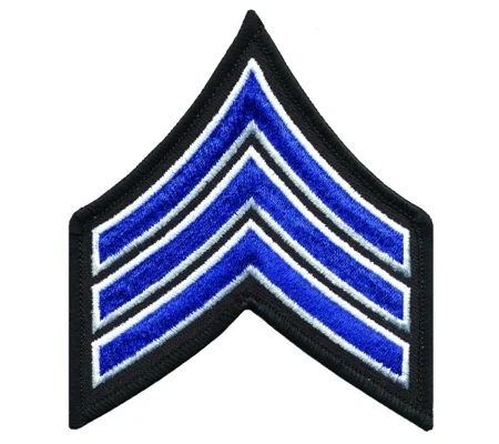 Sergeant Chevrons Merrowed Border 3 1/2" Royal-White on Black