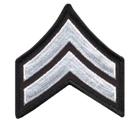 Corporal Chevrons Border 3-1/2" White on Black`