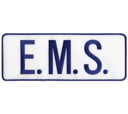 EMS Tactical Back Patch 4 X 11 Blue on White