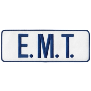 EMT Tactical Back Patch 4 X 11 Blue on White