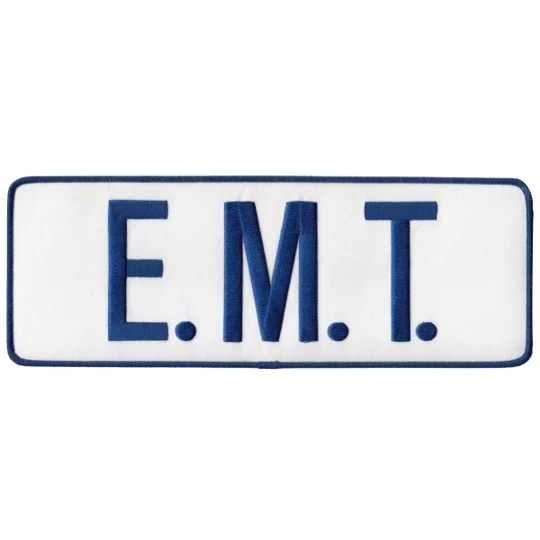 EMT Tactical Back Patch 4 X 11 Blue on White