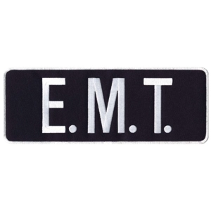 EMT Tactical Back Patch 4 X 11 White on Black