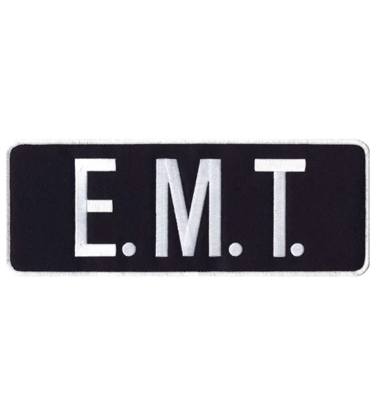 EMT Tactical Back Patch 4 X 11 White on Black