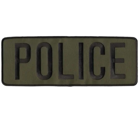 Police PD Back Patch Large 4 x 11 Black on Olive Drab