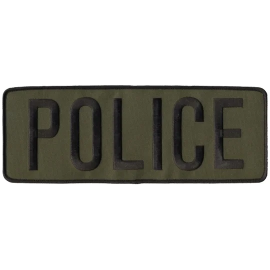 Police PD Back Patch Large 4 x 11 Black on Olive Drab