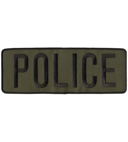 Police PD Back Patch Large 4 x 11 Black on Olive Drab