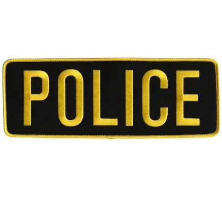 Police PD Back Patch Large 4 x 11 Gold on Black