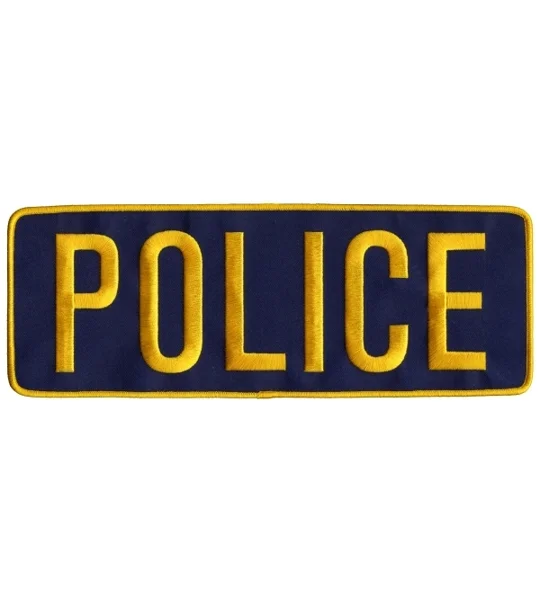 Police PD Back Patch Large 4 x 11 Gold on Navy