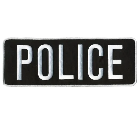 Police PD Back Patch Large 4 x 11 White on Black
