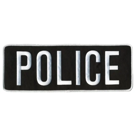 Police PD Back Patch Large 4 x 11 White on Black