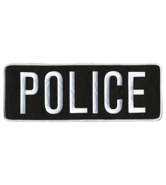 Police PD Back Patch Large 4 x 11 White on Black