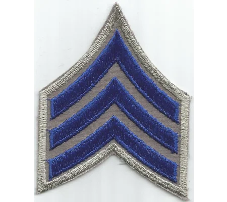 Sergeant Chevrons 3-1/2" Royal Blue on Light Brown - Silver