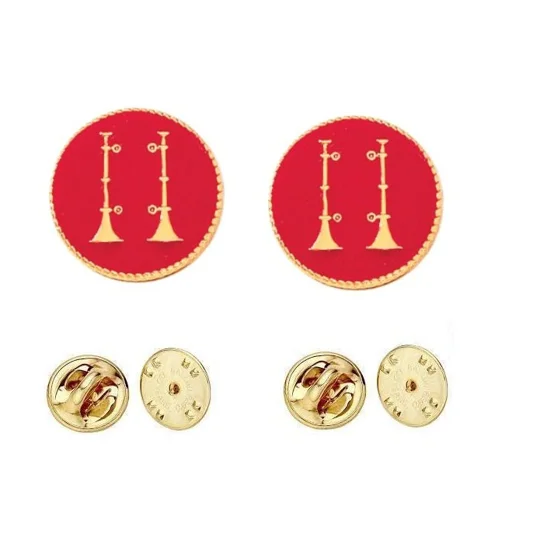 Collar Pins Bugles Disc 2 Bugles Side by Side Gold Captain Red