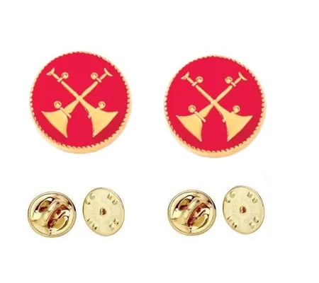 Collar Pins Bugles Disc 2 Bugles Crossed Gold Battalion Chief Red