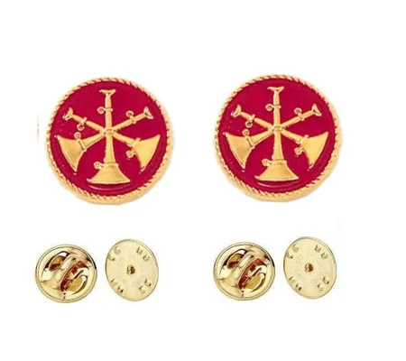 Collar Pins Bugles Disc 3 Bugles Gold Assistant Chief AC Red