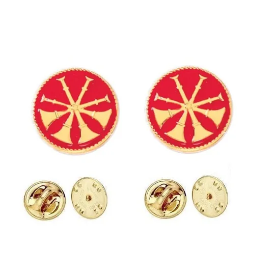 Collar Pins Bugles Disc 4 Bugles Gold Deputy Chief Red