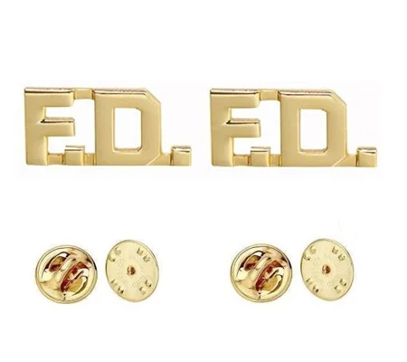 Collar Pins Insignia Letters 1/2'' F.D. FD Gold