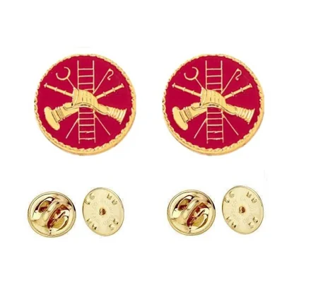 Fire Scramble Disc Collar Pin Insignia Gold Red Enamel