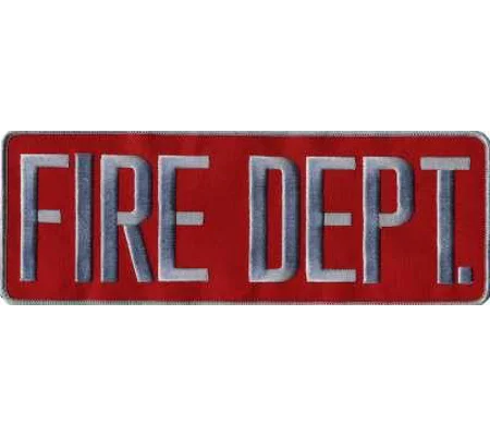 Fire Dept Back Patch Large 4 x 11 Gray on Red