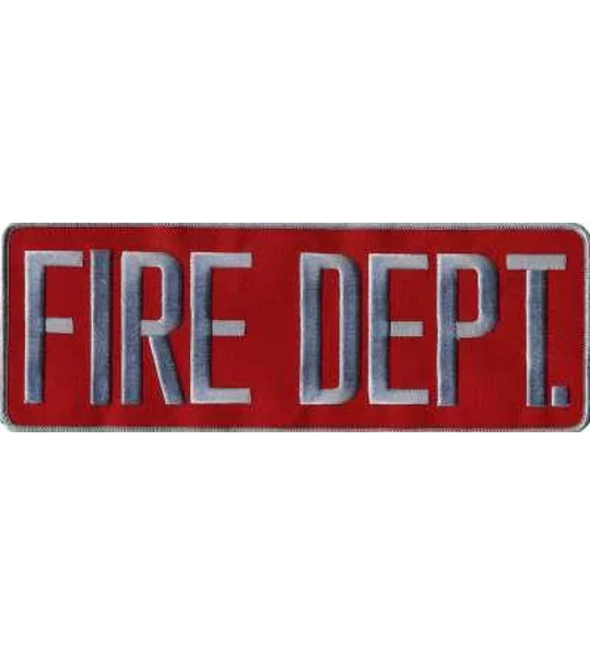 Fire Dept Back Patch Large 4 x 11 Gray on Red