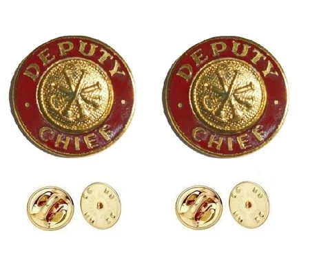 Collar Pins Bugles Disc 4 Bugles Gold Deputy Chief Red Gold Insert