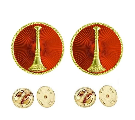 Collar Pins Bugles Disc 1 Bugle Gold Lieutenant Red