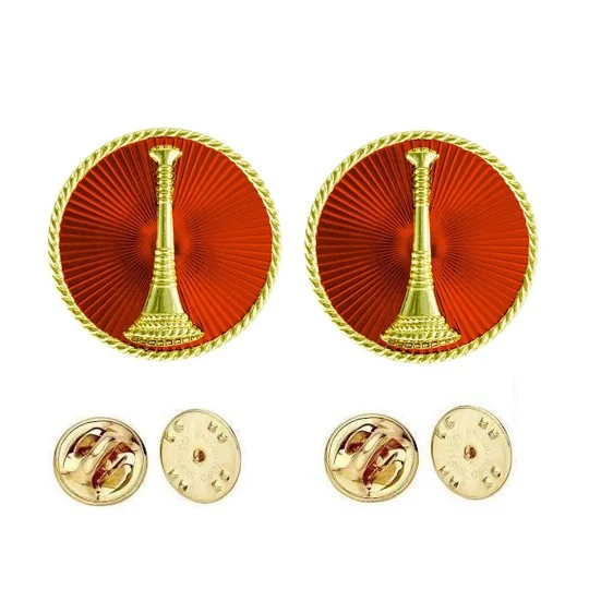 Collar Pins Bugles Disc 1 Bugle Gold Lieutenant Red