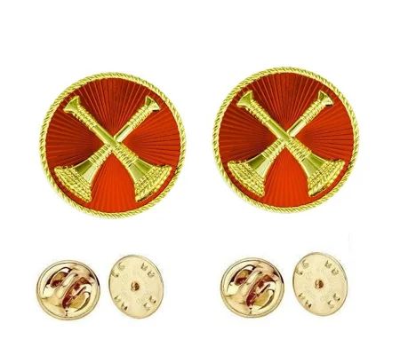 Collar Pins Bugles Disc 2 Bugles Crossed Battalion Chief Gold Red