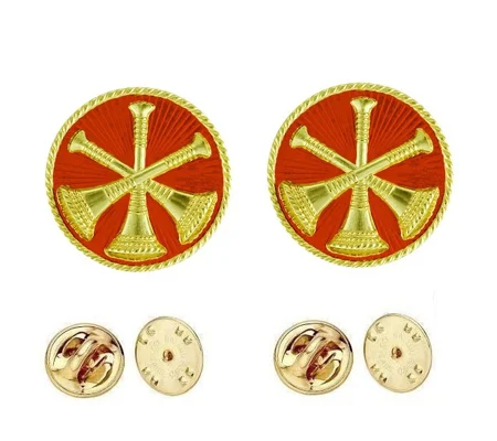 Collar Pins Bugles Disc 3 Bugles Crossed Assistant Chief Gold Red