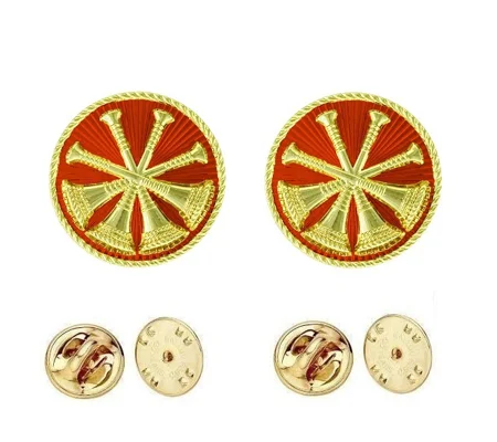 Collar Pins Disc 4 Bugles Crossed Deputy Chief Gold Red