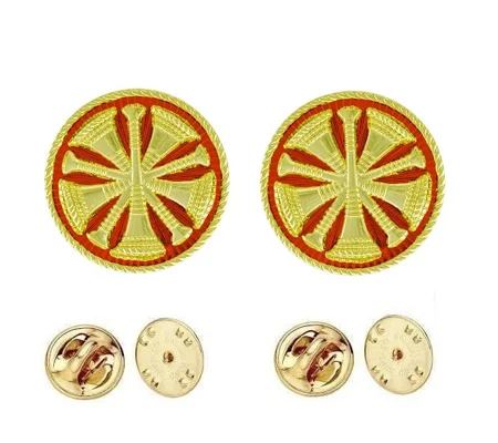 Collar Pins Disc 5 Bugles Crossed Fire Chief Gold Red