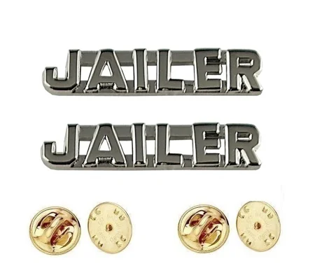 Collar Pins Insignia JAILER Letters Silver Nickel