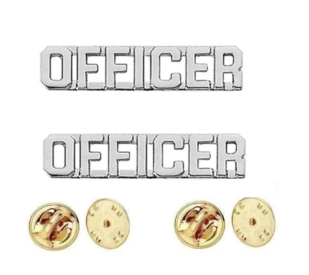 Collar Pins Insignia OFFICER Letters Nickel Silver