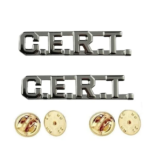 Collar Pins Insignia CERT Letters Nickel Silver