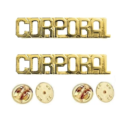 Collar Pins Insignia CORPORAL Letters Gold
