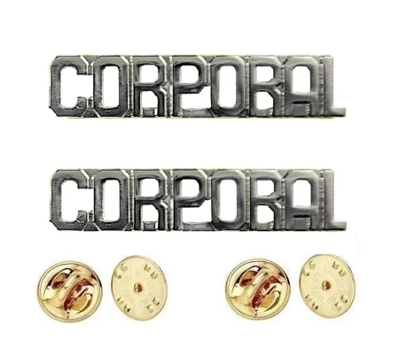 Collar Pins Insignia CORPORAL Letters Silver Nickel