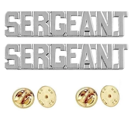 Collar Pins Insignia SERGEANT Letters 3/8 Silver Nickel